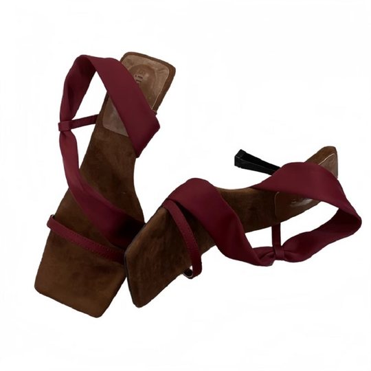 French style beautiful small high heels for women 2025 summer new square toe open toe sandals temperament retro single shoes heightening slippers