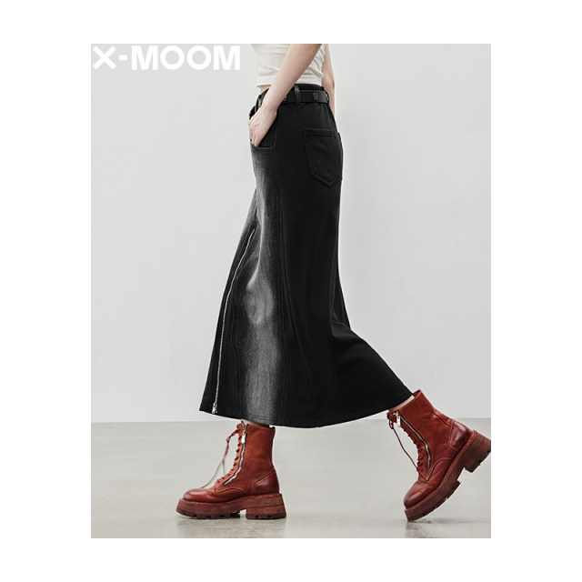 X--MOOM2024 autumn new style piece zipper decoration denim half-body waist skirt