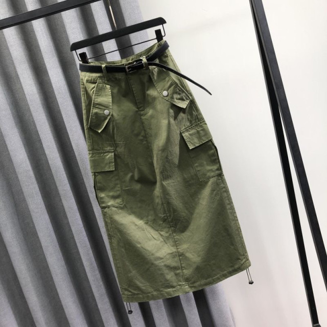 Military green high-waist denim skirt for women in spring and summer 2025 fashionable loose casual and versatile A-line work dress
