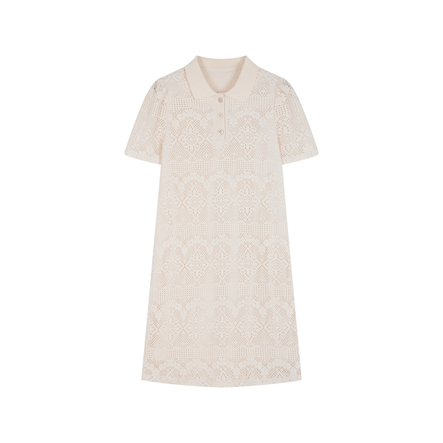 Mo Hanyimei temperament hollow texture lace lapel dress 2025 summer new POLO collar dress for women
