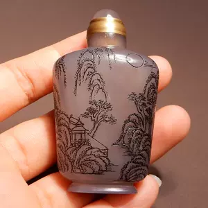 鼻煙壺 手绘 「蓮」內繪手書 精品 中國傳統工藝美術品