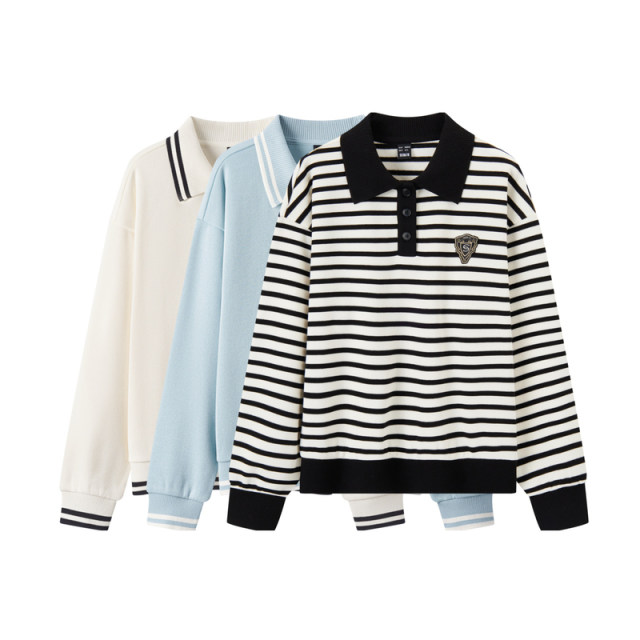 Senma sweater female POLO pilot school style loose bottoming shirt winter embroidered color scraper top, gentle and fashionable

