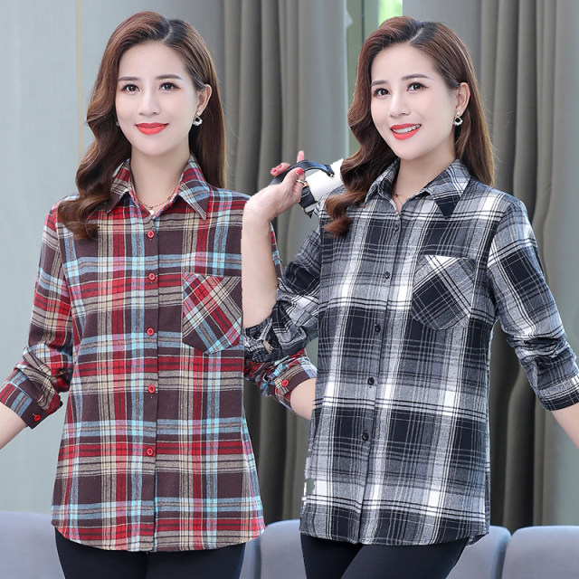 Women's pure cotton shirt 2024 spring new style grinding plaid large size shirt casual loose summer sun protection jacket