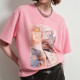 New U/TI Youti 2025 spring pink casual top printed mid-sleeved cotton short-sleeved T-shirt for women
