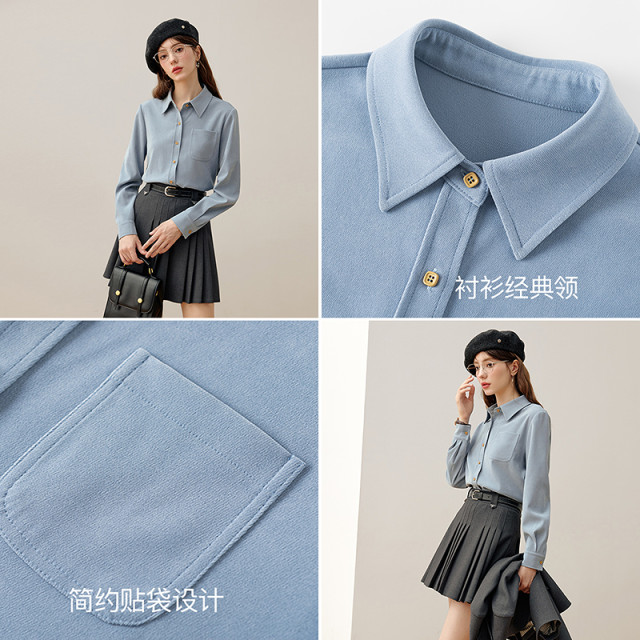 KBNE2025 new long-sleeved French shirt retro women's solid color temperament commuting shirt beautiful top spring and autumn
