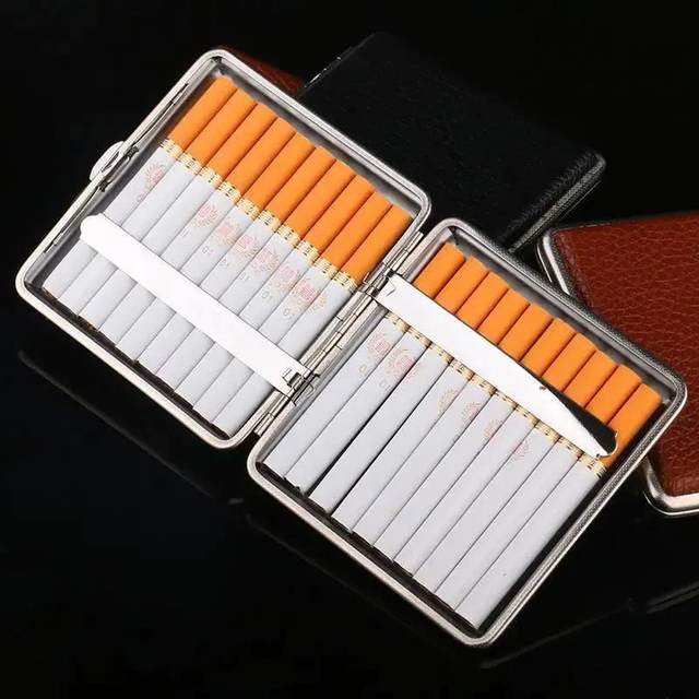 Hand-rolled leather cigarette box with 20 cigarettes, ultra-thin metal simple cigarette, portable cigarette box, cigarette holder, men's gift