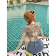 Dopamine outfit rainbow hollow back tie short sleeve T-shirt for women summer pure sweet hot girl sexy short top