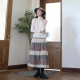 Spring and Autumn Pure Cotton Skirt Striped Polka Dot Skirt Literary Medium-Long A-line Skirt Versatile Slim Pleated Skirt Long Skirt