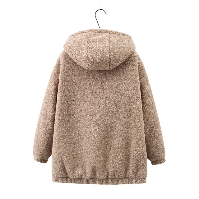 Middle -aged and elderly women's lamb cashmere tops plus large size fat mother winter clothing plus velvet thick jacket warm cotton jacket