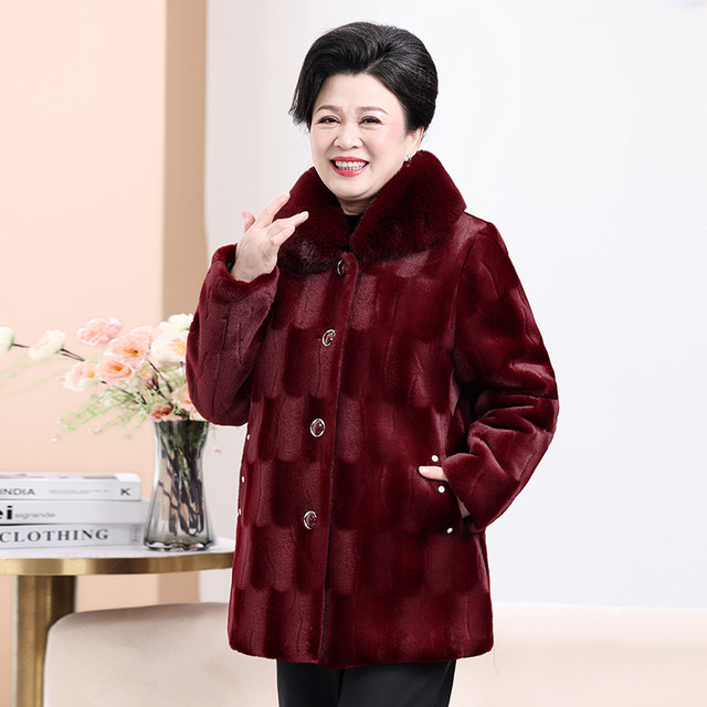 Middle -aged and elderly mothers winter cotton jackets plus large size old lady fur grandma cotton jacket elder mink coat