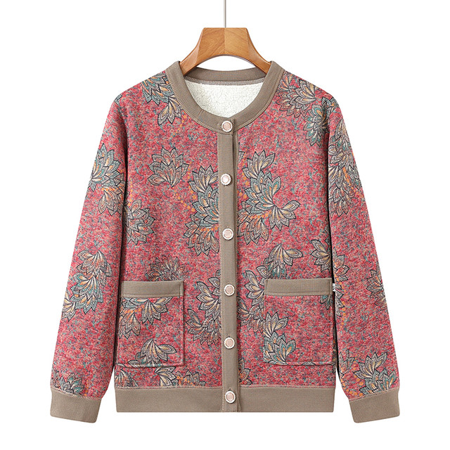 Grandma's spring and autumn velvet coat plus fat extra large size elderly winter clothing female old lady cardigan mother's warm top