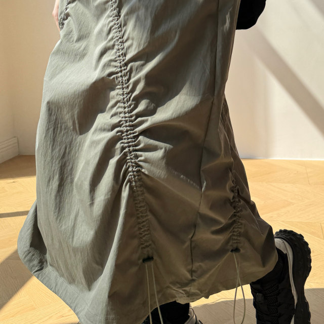 ManMans military green Japanese retro drawstring work skirt for women in spring new street A-line long skirt