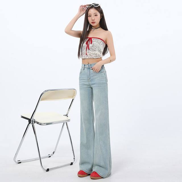 La Chapelle Puella denim high-waist loose micro-flare jeans 2025 spring and summer new floor-shoe pants