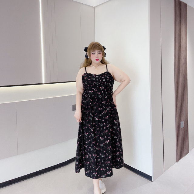 Fat fairy Yingying large size women's clothing fat mm spring and summer flesh-covering temperament cardigan tea break floral suspender dress set

