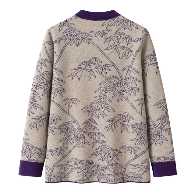 
2025 autumn and winter new middle-aged and elderly women's thickened stand-up collar Chinese style buckle 100% pure wool sweater mother's jacket