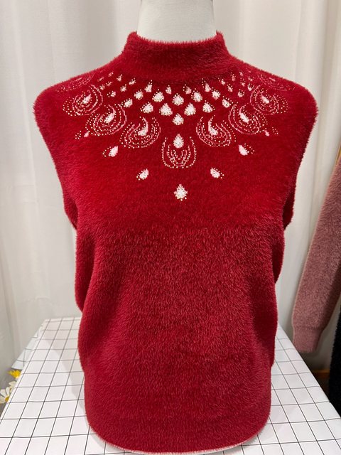 Winter high-end thickened mother's clothing, extra large size loose knitted imitation mink velvet, middle-aged and elderly half turtleneck pullover sweater