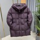 Winter mother's down jacket solid color coat thickened hooded mid-length zippered large size loose top for middle-aged and elderly people