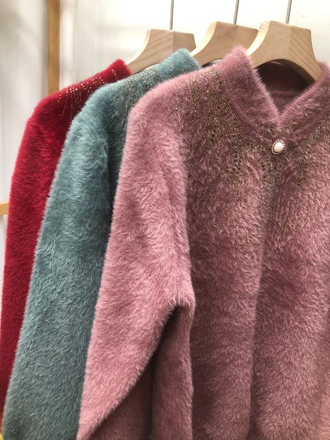 Extra large size mother's wear thick sweater women's half turtleneck autumn and winter imitation mink velvet top middle-aged and elderly loose bottoming shirt