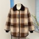 Mom's plaid woolen coat, women's lapel autumn and winter new style, versatile and versatile knitted cardigan for middle-aged and elderly people