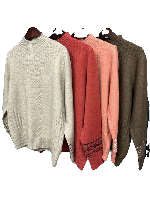 Autumn and winter new solid color mother's wear half turtleneck cardigan thick sweater middle-aged and elderly long-sleeved bottoming shirt tops for women