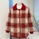 Mom's plaid woolen coat, women's lapel autumn and winter new style, versatile and versatile knitted cardigan for middle-aged and elderly people