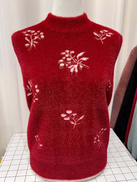 Winter high-end thickened mother's clothing, extra large size loose knitted imitation mink velvet, middle-aged and elderly half turtleneck pullover sweater