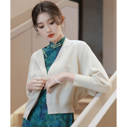 Cheongsam long sleeve knitted shawl cardigan with a female Republic of China style retro style daily lotus short coat