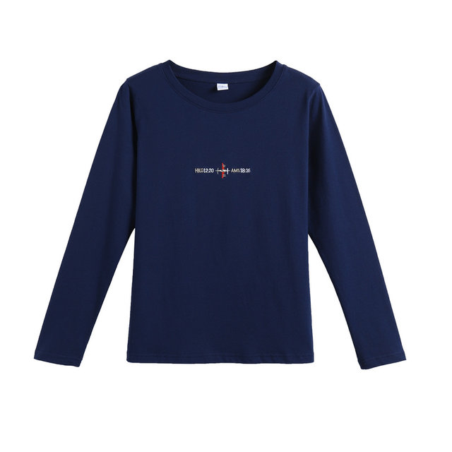 Spring and autumn pure cotton long-sleeved T-shirt for women, large size loose embroidered inner top, autumn clothes, middle-aged mother's cotton bottoming shirt