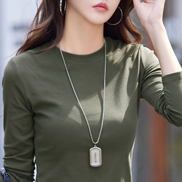 Mom's fashionable pure cotton base shirt for women in spring and autumn new long-sleeved T-shirt small shirt round neck slim fit inner top autumn clothes
