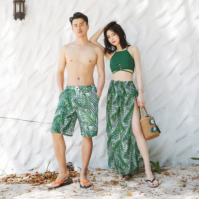 Couple swimsuits, women's skirt, bikini three-piece set, small breasts, steel sturdy beach couples suit, hot spring swimsuit