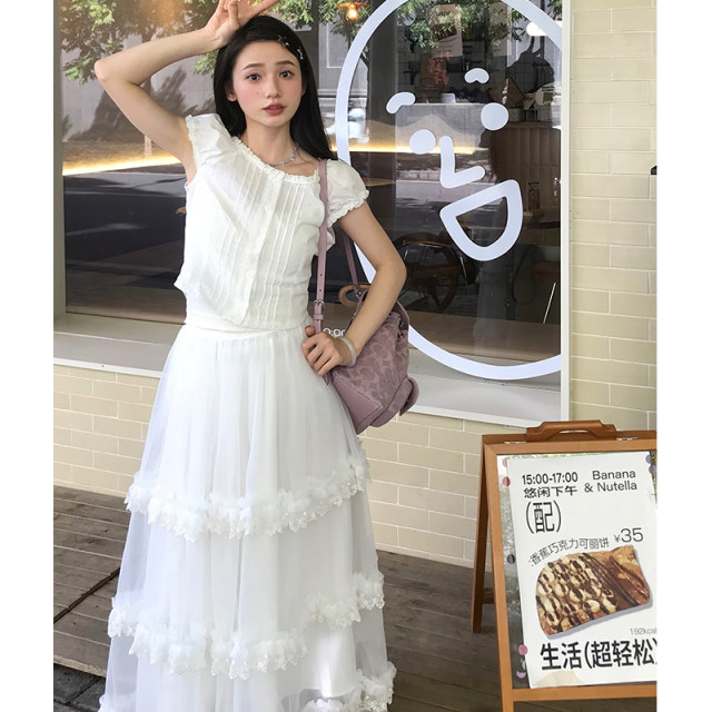 Mang Sui Sweet Cake Skin Skirt Fairy Net Slot Mid -Meta -Coat Baboli Lace Skirt 2023 New Summer Autumn
