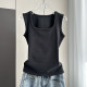 Square collar suspender vest for women thickened and warm inner wear in autumn and winter plus velvet wide shoulder cover sleeveless bottoming shirt top
