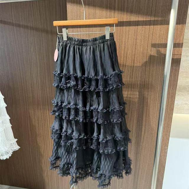 
2025 spring white mid-length skirt gauze A-line skirt cake skirt trendy texture puffy skirt age-reducing layering and gentle
