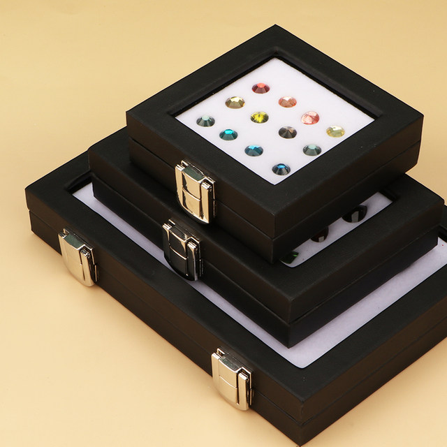 Jewelry display box black patent leather glass with locking transparent gem box diamond diamond noodle nude stone color nude drill box