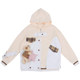 2025 spring girl star bear plaid PU splicing loose fake two-piece hooded beige sweatshirt cardigan jacket