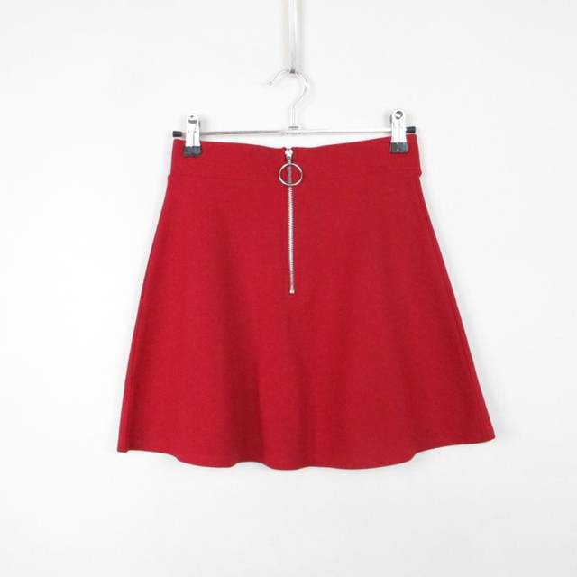 F21 counter genuine versatile solid color zipper A-line short skirt umbrella skirt skirt 227849