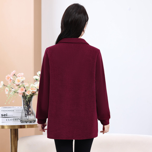 Middle-aged and elderly women's clothing, new fashionable T-shirt, small shirt, spring and autumn top, plus fat, plus size base shirt, 4
