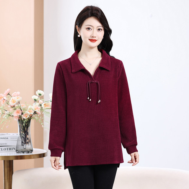 Middle-aged and elderly women's clothing, new fashionable T-shirt, small shirt, spring and autumn top, plus fat, plus size base shirt, 4
