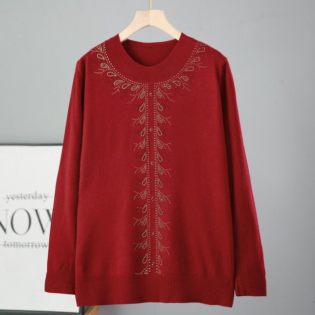 Mom's spring sweater base shirt plus fat plus size knitted shirt middle-aged and elderly women's clothing old men's fashionable tops
