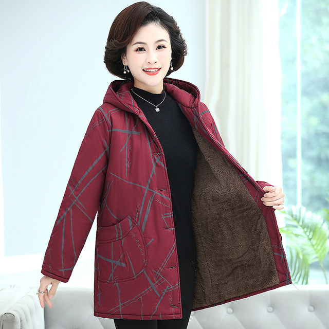 200Jin [Jin is equal to 0.5kg] Middle-aged and elderly mothers' winter cotton clothes plus fat large size fat grandma medium long cotton jacket plus velvet thick coat 6