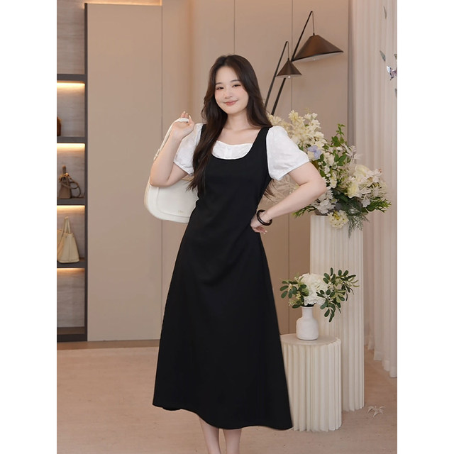 
Xia Dada big size women's clothing, small temperament design, long slim fit, spliced fake two-piece dress