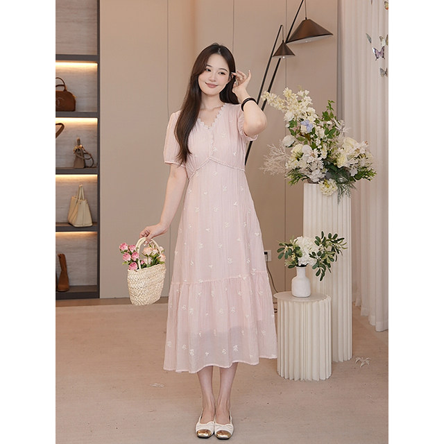 
Xia Dada Large Size Women's Clothing French Temperament Waist Dress New Elegant Slim V-neck Dress High-end