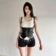 H Family European and American Clothing Motorcycle Dark Metal Buckle Zipper Leather Chest Support Cool Hot Girl Rivet Vest Top Trendy
