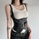 H Family European and American Clothing Motorcycle Dark Metal Buckle Zipper Leather Chest Support Cool Hot Girl Rivet Vest Top Trendy