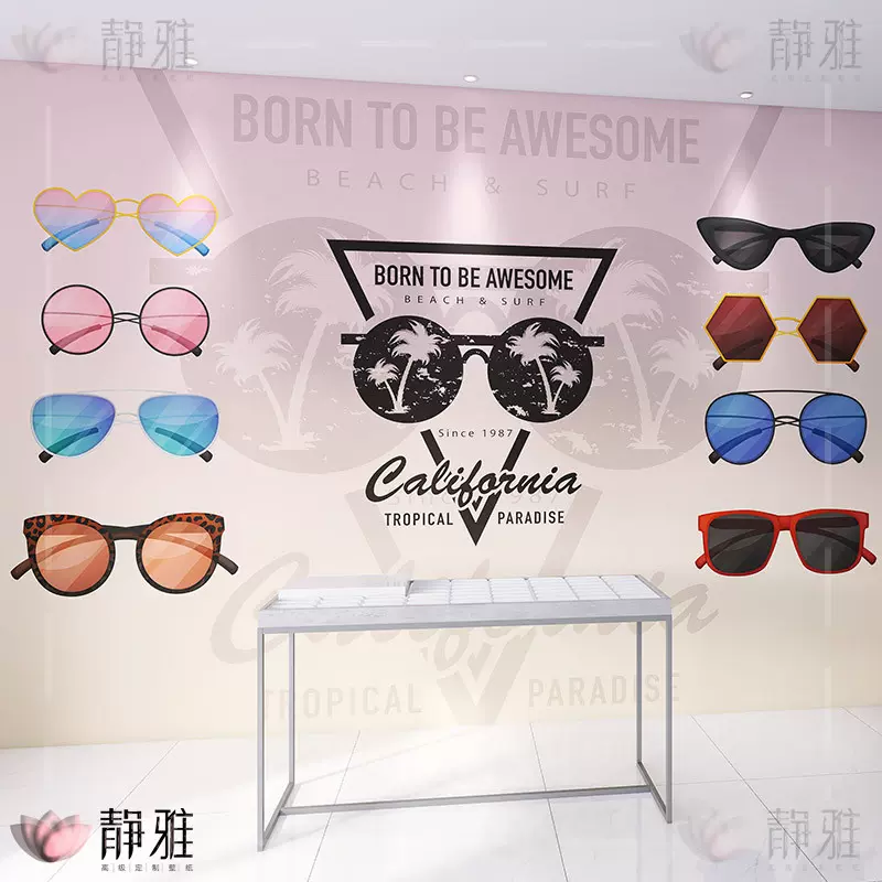 3d立体眼镜店壁纸时尚太阳眼镜商场橱窗装饰验光室logo背景墙纸