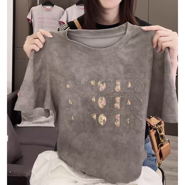 Heavy Industry Embroidery Sequin Short Sleeve T-shirt for Women 2025 Summer New Loose and Versatile Casual Design Women's Top
