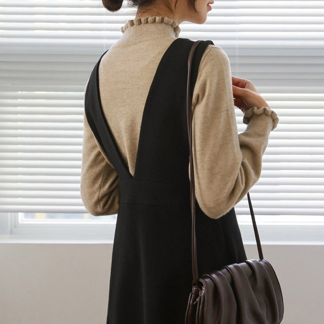 Cable round neck, V -neck duo vest skirt without sleeve vest skirt spring autumn and winter new woolen woolen dress gentle long skirt
