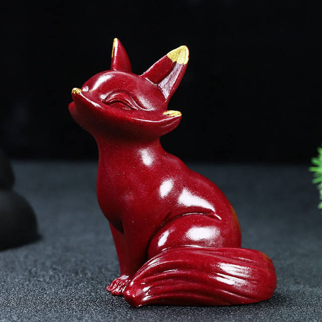 Cinnabar Fox Tea Pets Carving Hand to Decorate Zijin Living Room Crafts Furniture Home Town Desktop Fortune