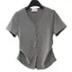 
DAIZZE~ Heavy Industry Hot Diamond Wrinkle Single Breakdown Short-sleeved Small Shirt V-neck Cardigan Top Waisted Slim T-shirt Women's Trendy