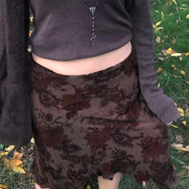 Amywayvintage retro floral skirt double mesh hip fishtail skirt women